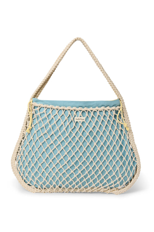 Wende-Inlay in Blau-Gelb | Macramé Mom-Bag in Natur mit