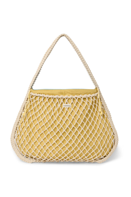 Wende-Inlay in Blau-Gelb | Macramé Mom-Bag in Natur mit