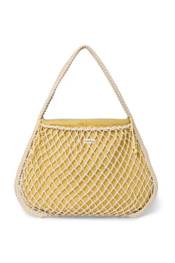 Wende-Inlay in Blau-Gelb | Macramé Mom-Bag in Natur mit