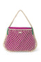 Wende-Inlay in Lila-Grün | Mini-Handtasche aus Makramee in Natur mit