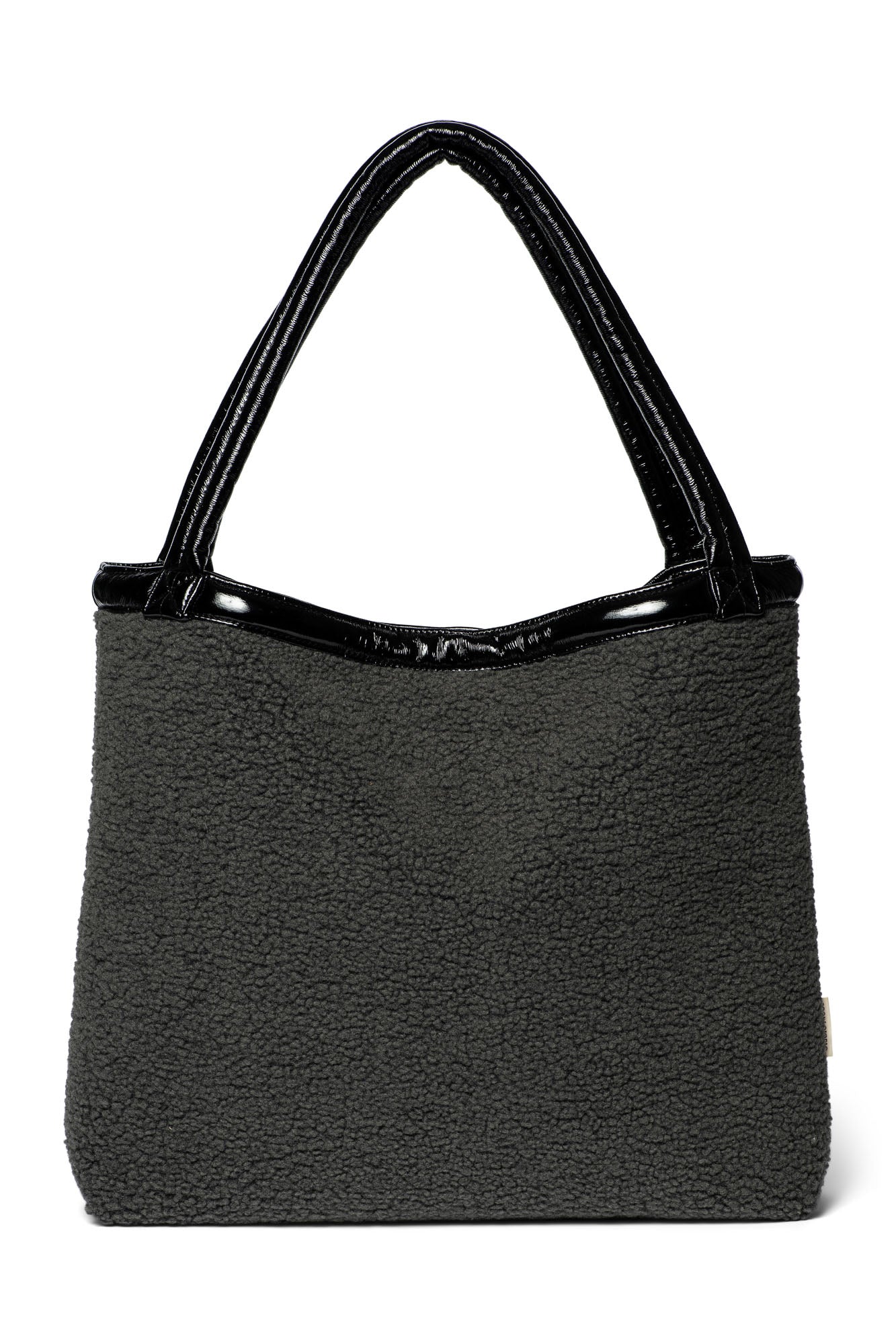 Schwarze Teddy wendbare Lack Mom Bag