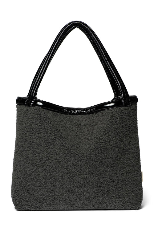 Schwarze Teddy wendbare Lack Mom Bag