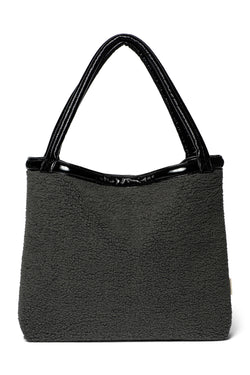 Schwarze Teddy wendbare Lack Mom Bag