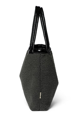 Schwarze Teddy wendbare Lack Mom Bag