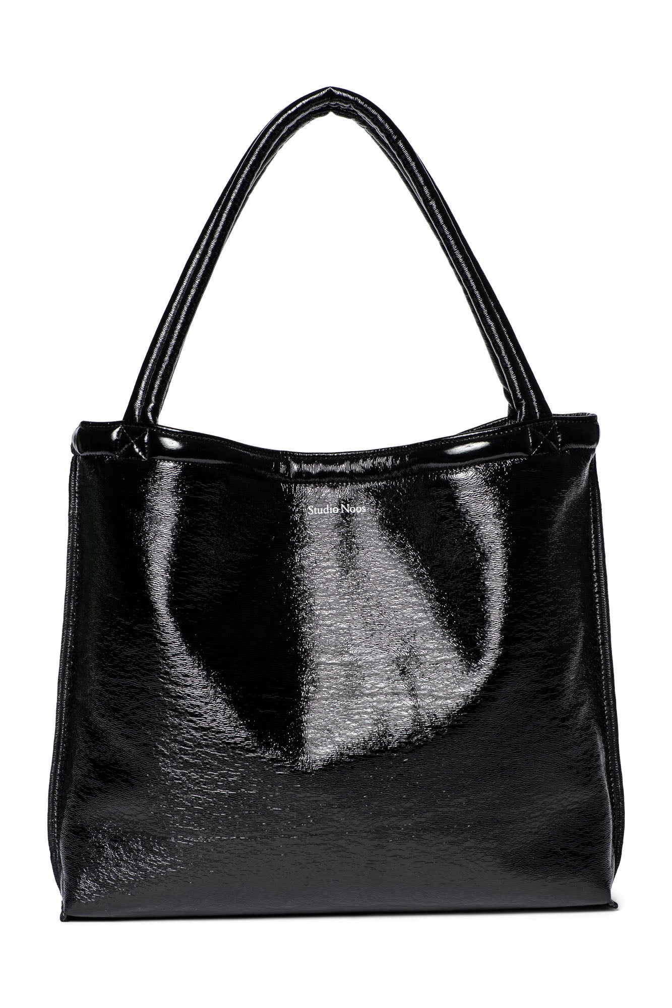 Schwarze Teddy wendbare Lack Mom Bag