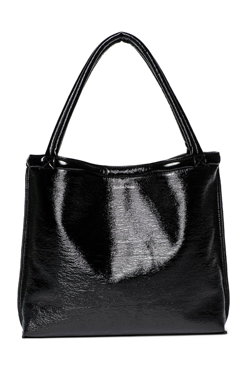 Schwarze Teddy wendbare Lack Mom Bag
