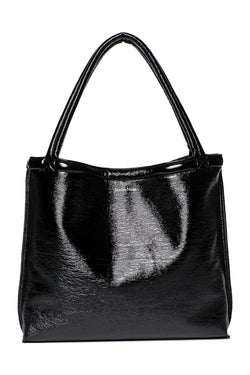 Schwarze Teddy wendbare Lack Mom Bag