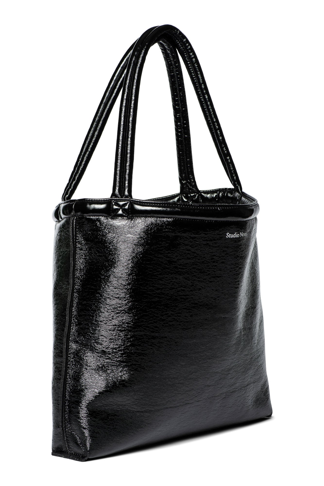 Schwarze Teddy wendbare Lack Mom Bag