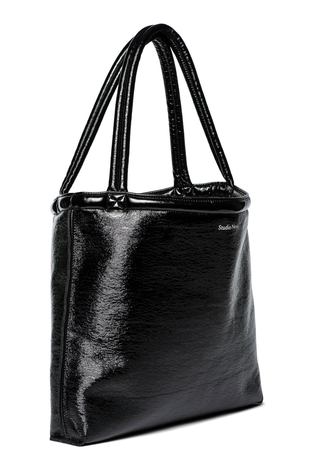 Schwarze Teddy wendbare Lack Mom Bag
