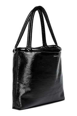 Schwarze Teddy wendbare Lack Mom Bag