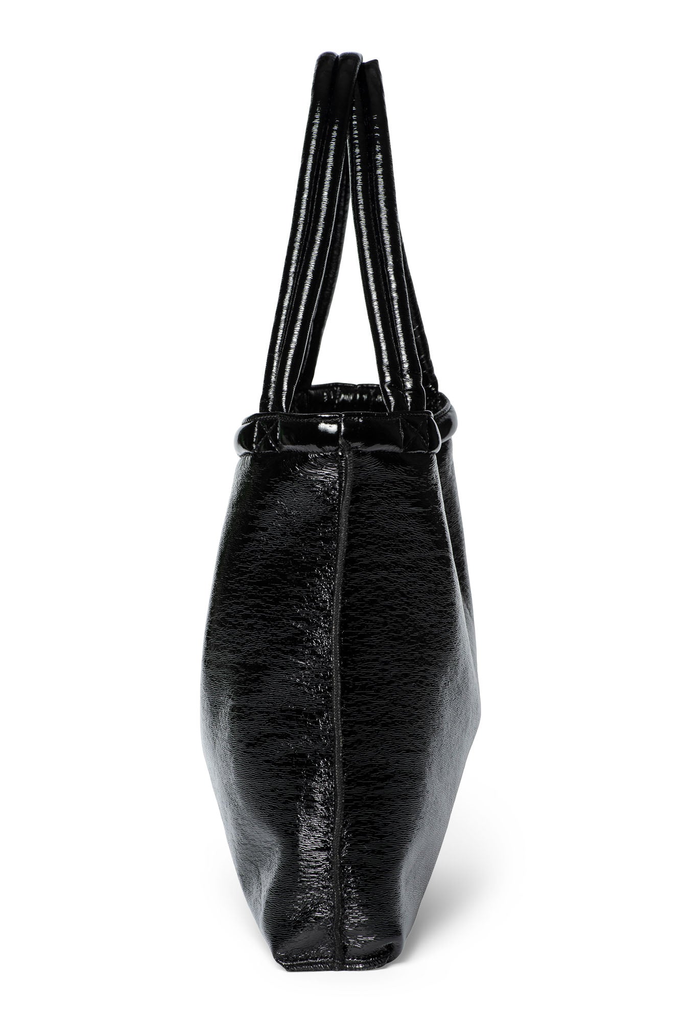 Schwarze Teddy wendbare Lack Mom Bag