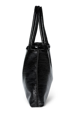 Schwarze Teddy wendbare Lack Mom Bag