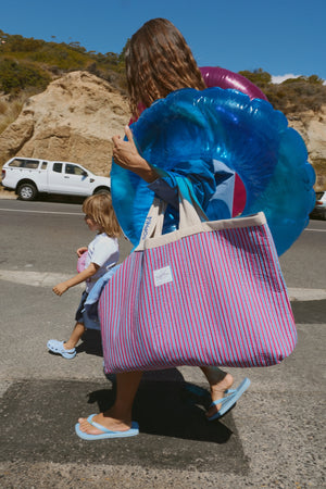 Poplin Striped Strandtasche | Rosa