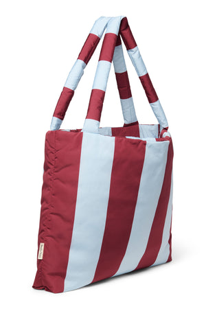 Bordeauxrote / Hellblaue Bold Stripe Mom-Bag