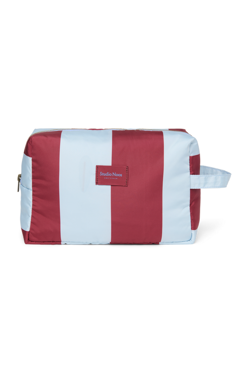 Bordeauxrote / Hellblaue Bold Stripe Teddy-Kosmetiktasche