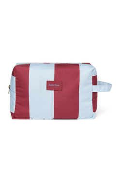 Bordeauxrot/Hellblau Bold Stripe Teddy-Kosmetiktasche