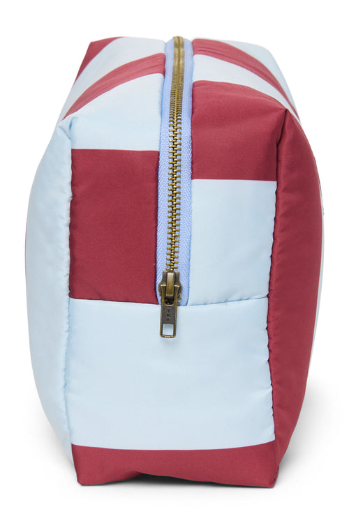 Bordeauxrote / Hellblaue Bold Stripe Teddy-Kosmetiktasche