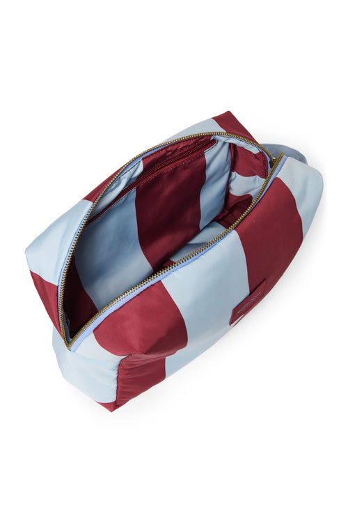 Bordeauxrote / Hellblaue Bold Stripe Teddy-Kosmetiktasche