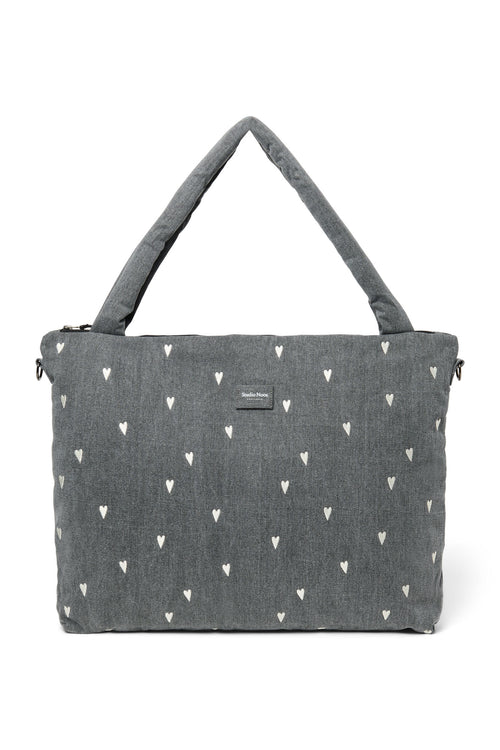 Denim-Wickeltasche | Graue Hearts