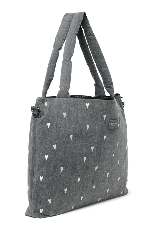 Denim-Wickeltasche | Graue Hearts