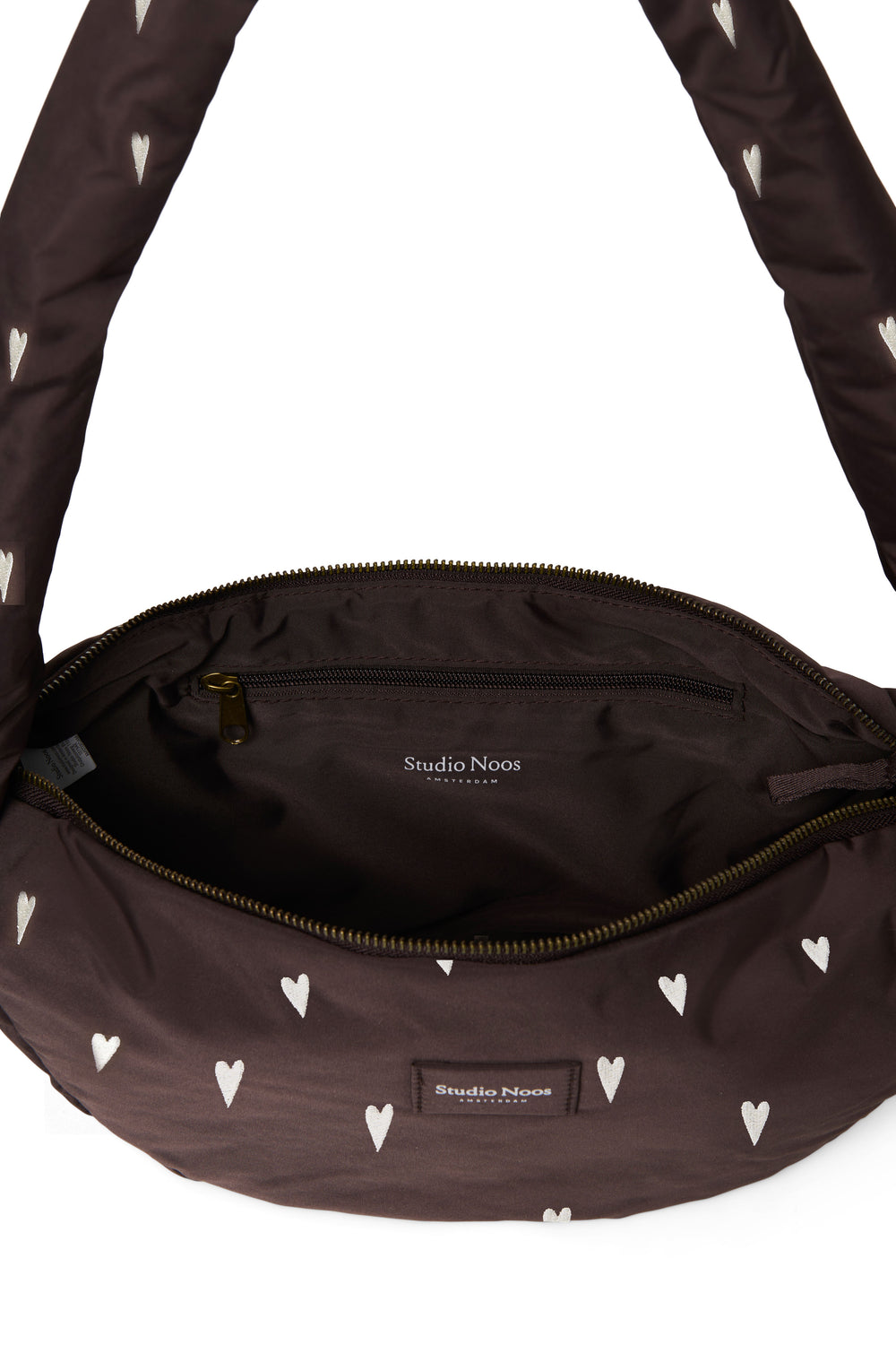 Braune Puffy Mini-Umhängetasche mit Herzen