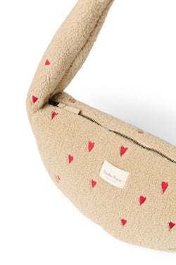 Ecru Teddy Mini-Umhängetasche mit Herzen