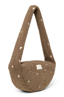 Braune Teddy Mini-Umhängetasche mit Herzen