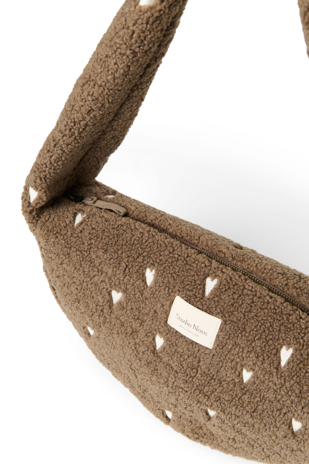 Braune Teddy Mini-Umhängetasche mit Herzen
