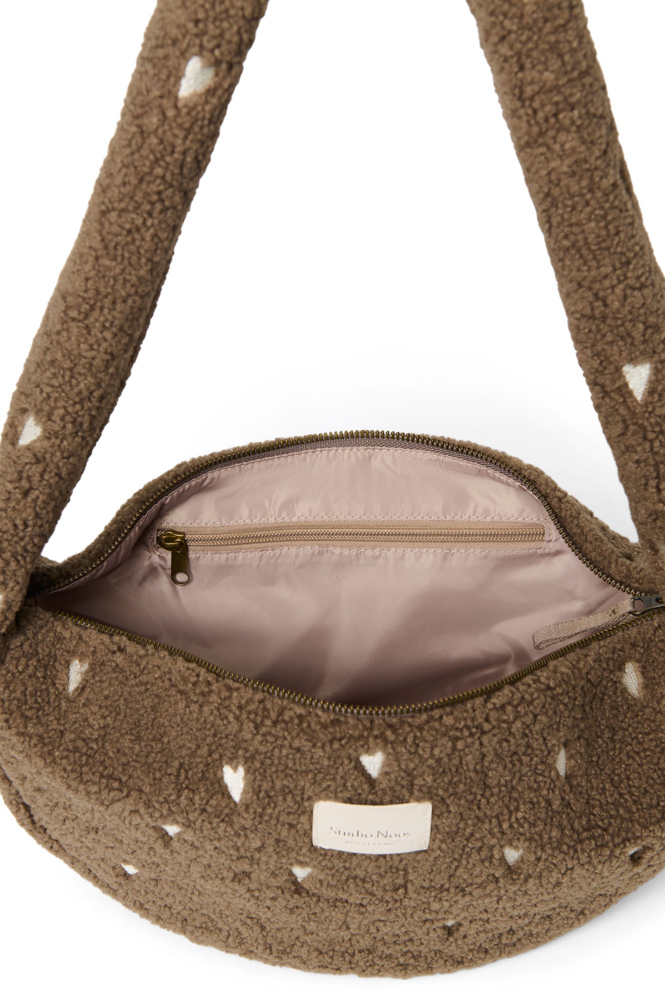 Braune Teddy Mini-Umhängetasche mit Herzen