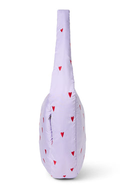 Lila Puffy-Umhängetasche mit Herzen