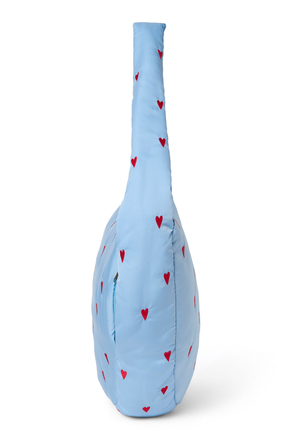 Hellblaue Puffy-Umhängetasche mit Herzen