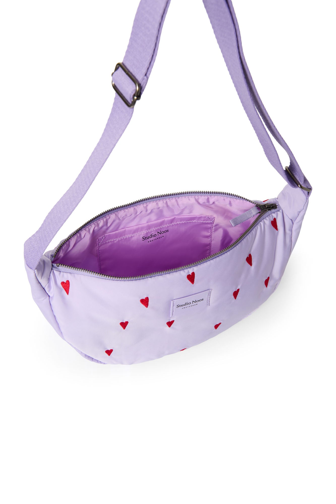 Lila puffy Adult-Gürteltasche mit Herzen