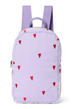 Lila puffy Mini-Rucksack mit Herzen