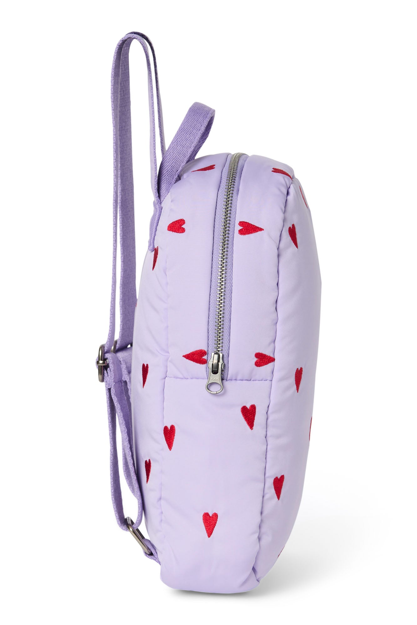 Lila puffy Mini-Rucksack mit Herzen