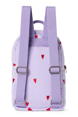 Lila puffy Mini-Rucksack mit Herzen
