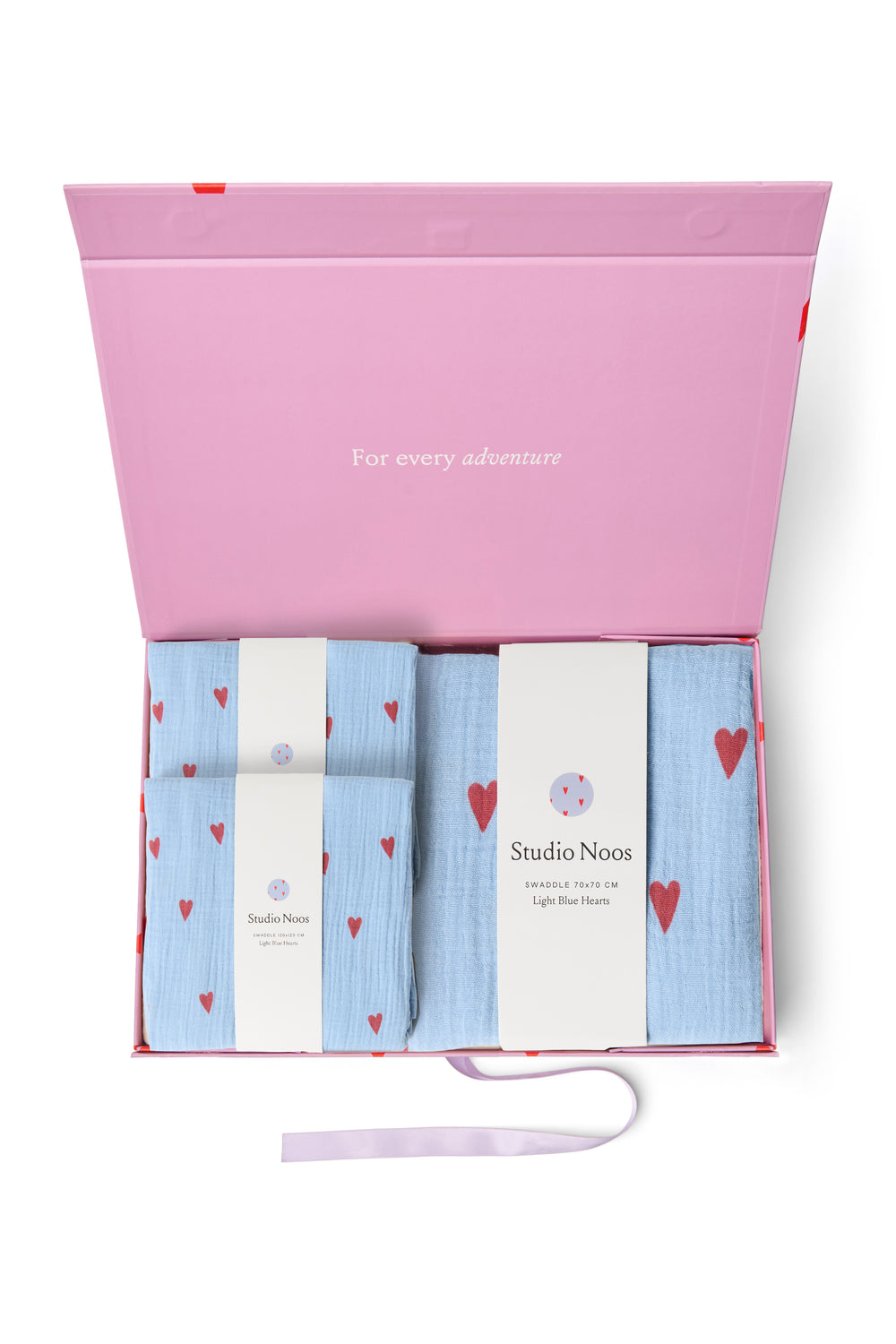 Geschenkset mit blauen Herzchen-Musselintüchern