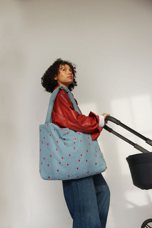 Denim Herzen Mom Bag