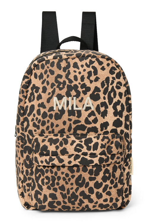 Brown Leopard Cotton Midi-Rucksack